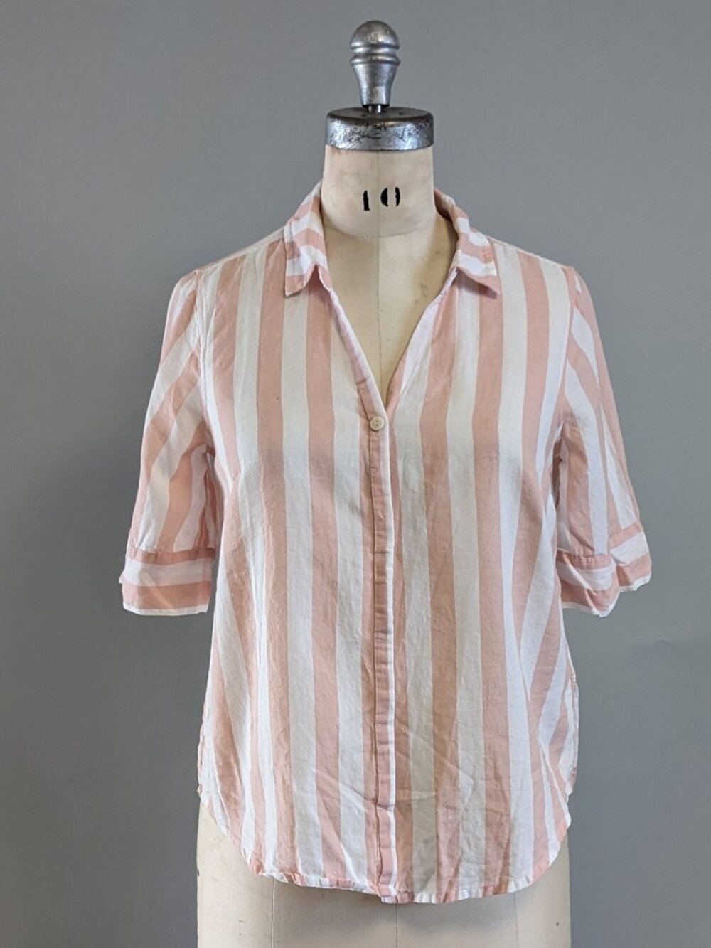 J Crew Pink and White Striped Short Sleeve Cotton Shirt Small
